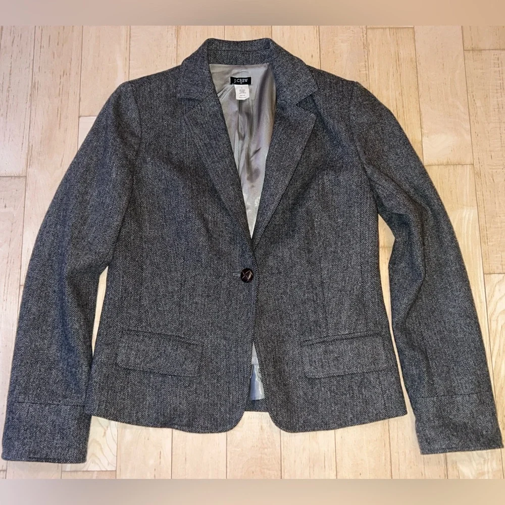 J. Crew Women's Schoolboy Wool Blend Gray Herringbone Blazer Size 6 Style 17398